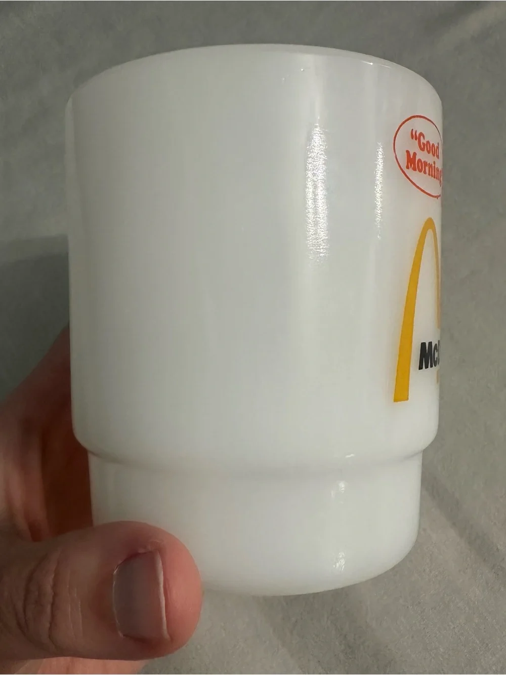 Vintage Fire King McDonald's Good Morning Milk Glass Mug⁠